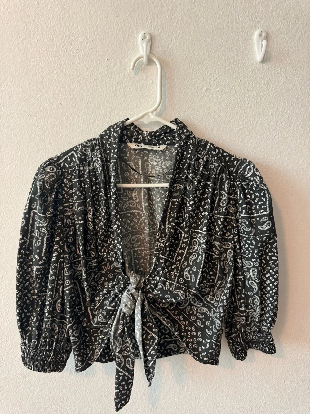 Zara Black Paisley Tie-Front Blouse